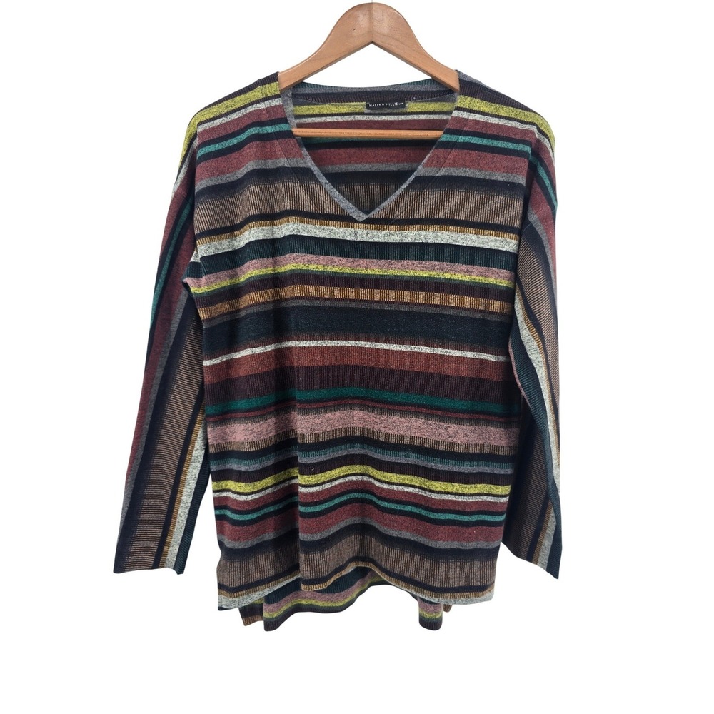 Nally & Millie Sweater Womens Small Multicolor Striped V-Neck Knit Pullover USA